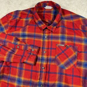 Columbia Button Up Men XXL Red Plaid Cornell Woods Flannel XM0854 Long Sleeve